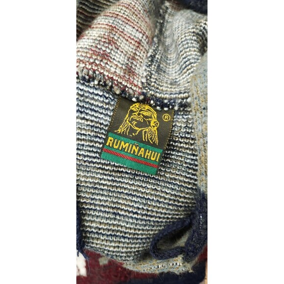 RUMINAHUI Men's Large Wool Vintage Alpaca Design Hooded Sweater Jacket Coat - Picture 4 of 5